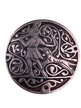 Mma Sterling Silver Round Pin/Pendant Vintage Boy & Dog Art Nouveau Engraving